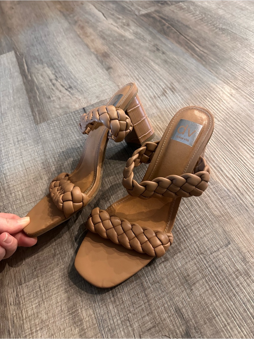 DV by Dolce Vita Cognac Braided Block Heel Sandals